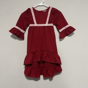 Sissymini Toddler Girls 5 Ruffle Bell Sleeve High Low Hem Lace Trim Tiered Dress